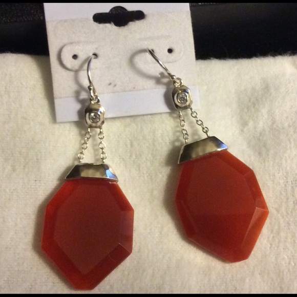 Red agate on 2 1/4" French wires, Sterling silver