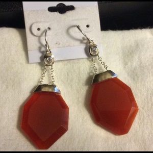 Red agate on 2 1/4" French wires, Sterling silver