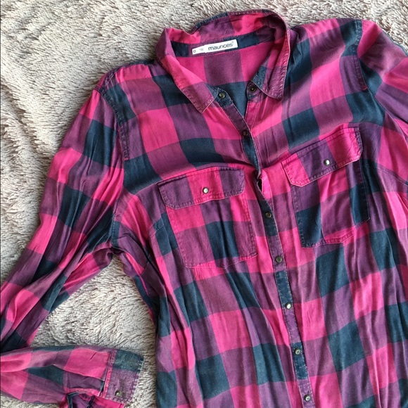 Maurices Tops - Maurices Pink Plaid Flannel