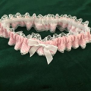 Handmade pink & white gingham & lace bridal garter