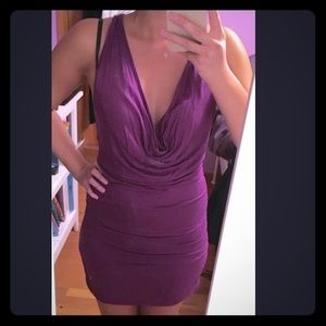 Purple cotton dress with side ruching