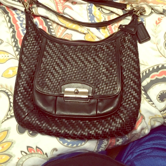 Black leather Coach messenger bag