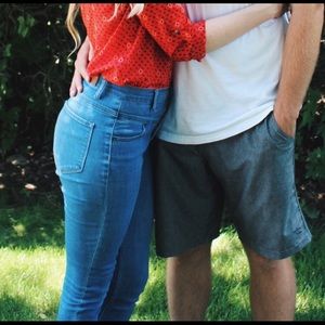 Blue high waisted BDG (Urban Outfitter) jeans.