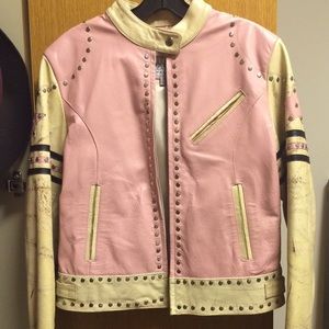 Pastel studded leather jacket