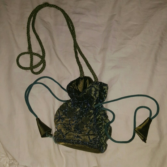 Green beaded drawstring bag