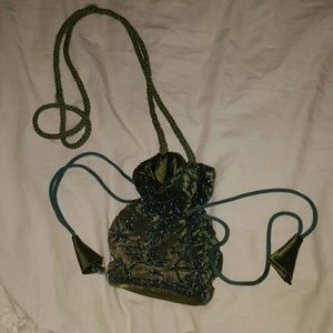 Green beaded drawstring bag