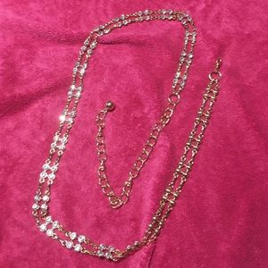 Gold Chain Link Belt with Silver Diamonds