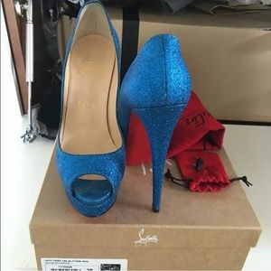 SOLD Christian Louboutin Lady Peep Blue Glitter 38