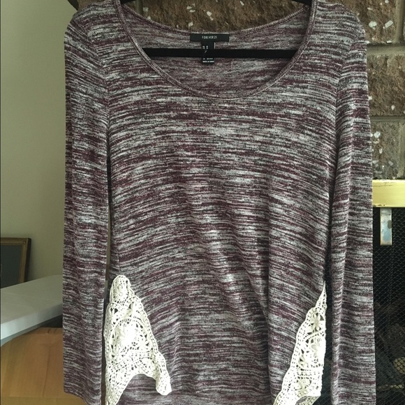 Maroon sweater with lace on sides