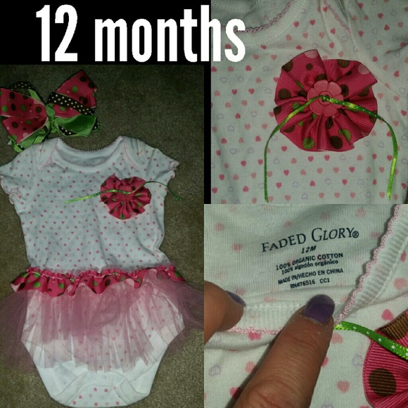 NEW 12 MONTHS HANDMADE ONESIE W/HEADBAND - Picture 2 of 2
