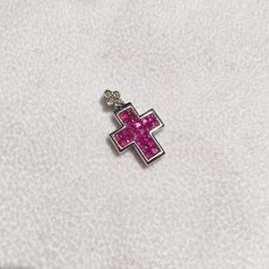 Pink Sapphire and Diamond k18WG cross pendant