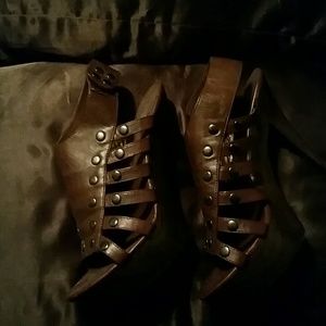 Brown wooden platform heels