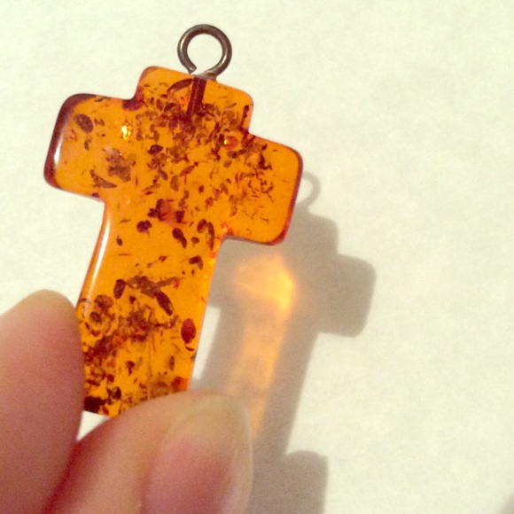 Amber Cross Pendant (25mm) 🦋 3 $15 items for $35 🦋 - Picture 1 of 3