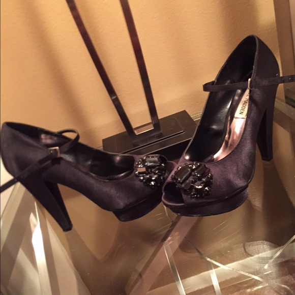 Black satin platforms