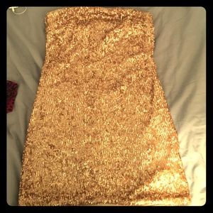 Mini gold sequin strapless dress Mini gold sequin strapless dress