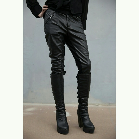 Black Faux Leather Skinny Fitted Pants Juniors Med