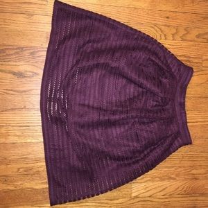 Maroon, mesh skirt.