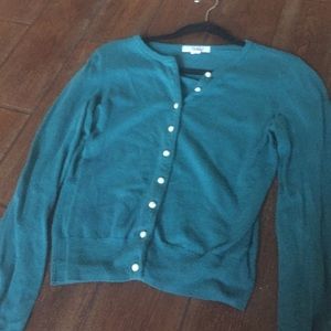 Turquoise Cardigan with Iridescent Buttons