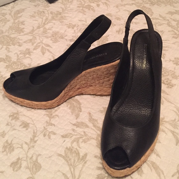Banana Republic black leather peep toe wedge. 8.5