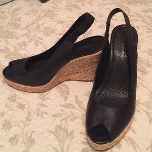 Banana Republic black leather peep toe wedge. 8.5