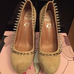 Jeffrey Campbell nude spike suede pump