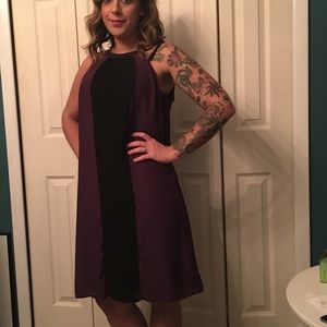 Purple and black color block dress