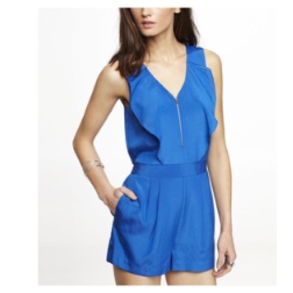 Blue and Purple bundle ruffled zipper rompers Express