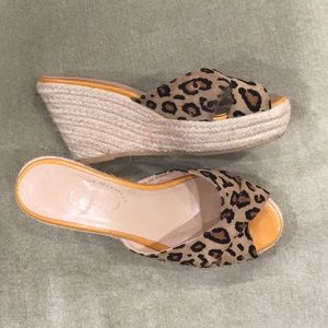 Ettore Masotti Leopard Wedge Slides