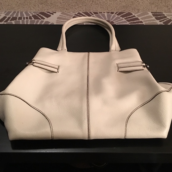 Gorgeous light beige large purse with silver trim