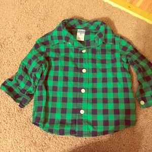 Green and navy plaid button down