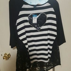 Heart sequins  with lace shirt 14 /16 plus 1x