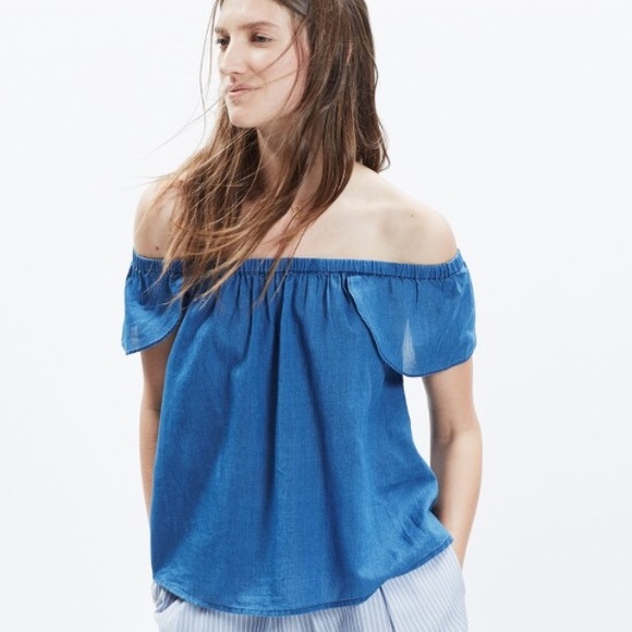 Madewell Indigo Cotton Off-The-Shoulder Top - Picture 2 of 3