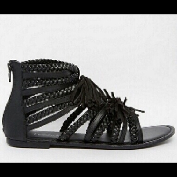 ASOS BLACK FRINGE GLADIATOR SANDALS