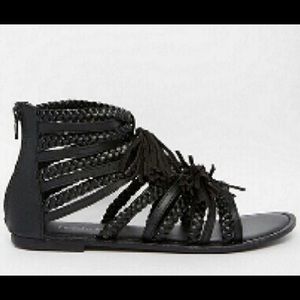 ASOS BLACK FRINGE GLADIATOR SANDALS
