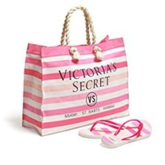🆕😍 Victoria's Secret beach tote & flip flop set - Picture 1 of 4