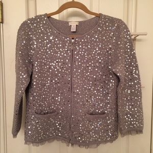 Chico Sequin Embellished Zip Cardy w/ Ruffle Trim