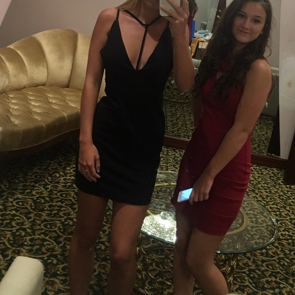 Deep v black bodycon dress
