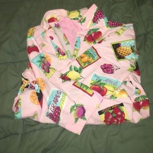 Light pink pajamas with fruit pattern. size large