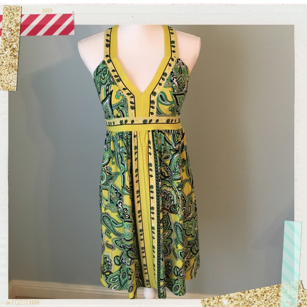INC Cross back Green Paisley Print Dress