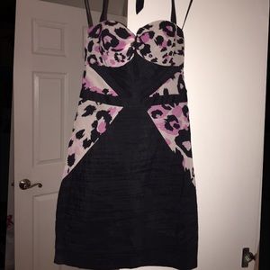 Bebe halter black and pink leopard mini dress