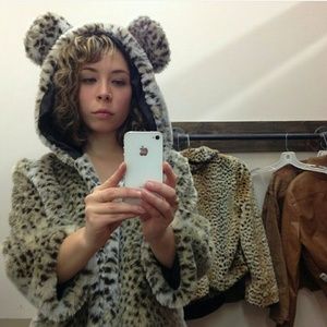 Faux Leopard Fur Jacket With Ears