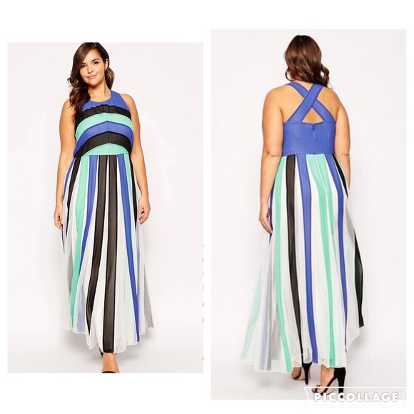 ASOS Curve maxi dress in color block mesh size 18