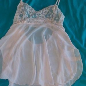 VS- Light pink sheer and lace open back nighty
