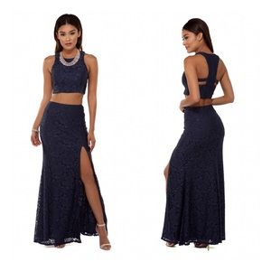 2 piece navy blue homecoming dress