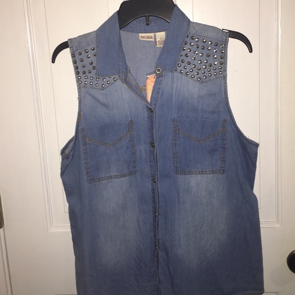Ombré Denim Tank Silver Studded Shoulders & Back