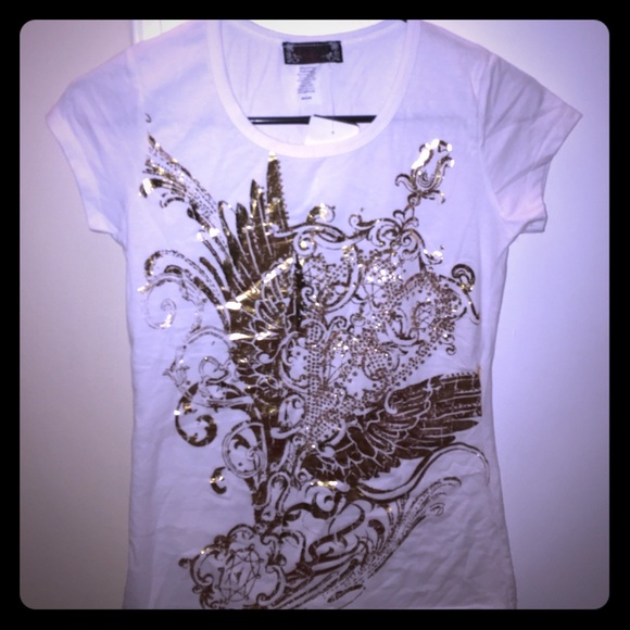 *Brand New* Gold Detail White Tee Shirt