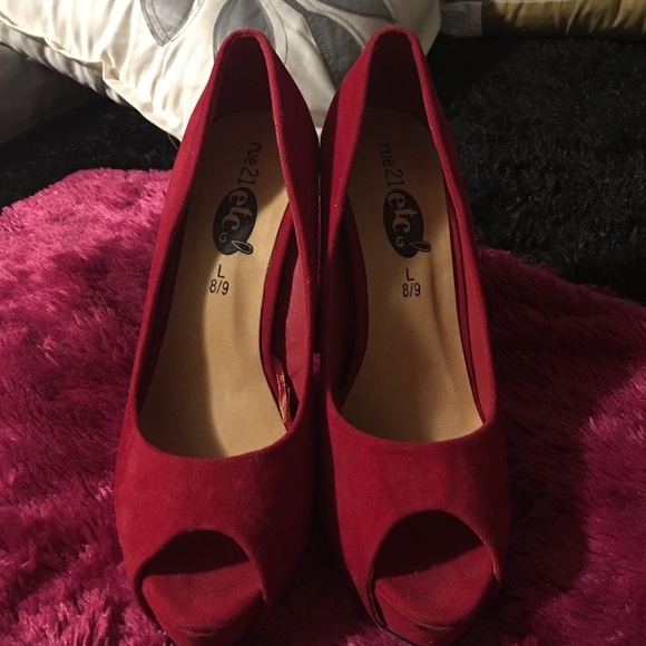 Fire Red Velvet Open Toed Pumps