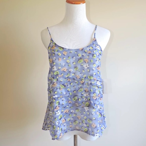 New Lush blue floral flowy tank top shirt
