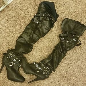 Knee high black leather boots