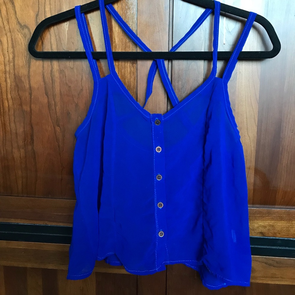 Sheer Buttoned Cobalt Blue Brandy Melville Tank